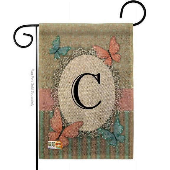 Breeze Decor BD-BG-G-130133-IP-DB-D-US14-BD 13 x 18.5 in. Butterflies C Initial Burlap Garden Friends Bugs & Frogs Impressions Decorative Vertical Double Sided Flag