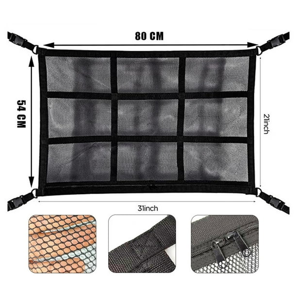 Car Ceiling Cargo Net Pocket, Upgraded (NO SAGGING) Car Ceiling Storage Net  Strong Bearing Adjustable Capacity Roof Cargo Net Organizer, Road Trip