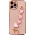 thumbnail image 2 of Compatible with iPhone 13 Pro Max Case 6.7 inch 2021 Release Luxury Plating Soft TPU Case with Love-Heart Strap Bracelet Chain Shiny Cute Pretty Protective Phone Cover for Women Grils Pink, 2 of 11