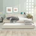 thumbnail image 3 of DeepRoar Twin Size Platform Bed Frame with Fabric Upholstered Headboard and Wooden Slats Support, White, 3 of 11