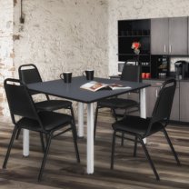 Regency Kee 48 in Square Breakroom Table- Grey Top, Chrome Legs, 4 Restaurant Stack Chairs