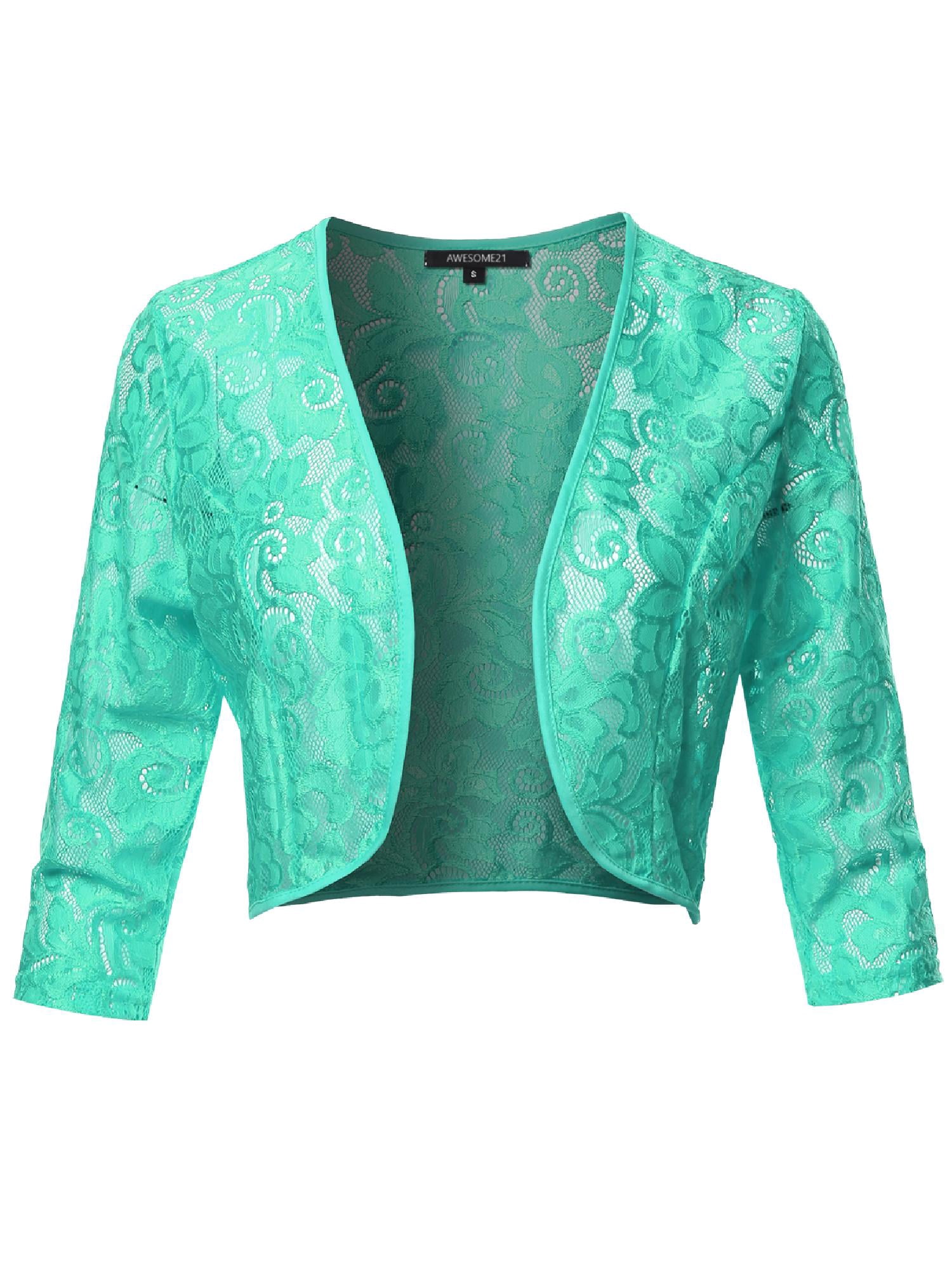 Women's 3/4 Sleeve Floral Lace Shrug Bolero Cardigan Top Made in USA