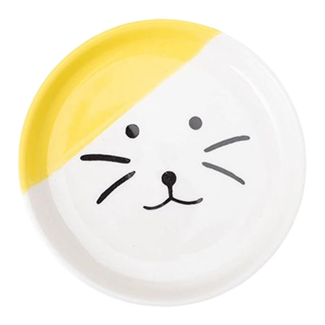 Cuenco de cerámica para mascotas, plato de alimentación para mascotas, soporte , Protector de cuello, aperitivo enlatado Cara de gato amarillo Yuyangstore Cuencos para gatos