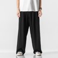 thumbnail image 1 of MYG Men Summer Chinese Style Draped Linen Loose Straight Leg Pants Wide-leg Trousers, 1 of 9