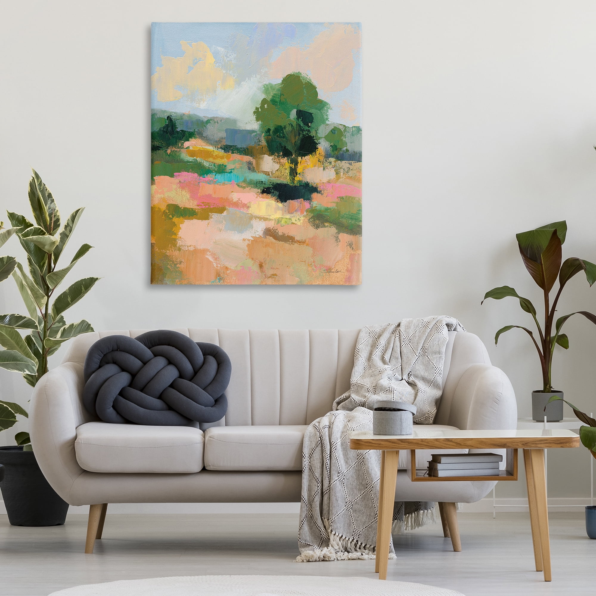 Stupell Industries Lone Tree Abstraction Landscape Painting Gallery Wrapped Canvas Art Print Wall Art, 36 x 48