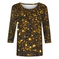 thumbnail image 5 of miqiqism Casual 3/4 Sleeve Shirts Women Crewneck Pullover Tops Glitter Tee Shirts Sparkly Glitter Shiny Outfit Summer Fashion Top Clothing,02_Yellow,3X-Large, 5 of 5