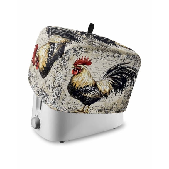 Fsddascl Black White Vintage Rooster Toaster Cover 4 Slice, Large Kitchen Appliance Covers, Watercolor Farmhouse Animals Toaster Oven Cover with Loop, Bread Machine Cover Polyester Dust Cover
