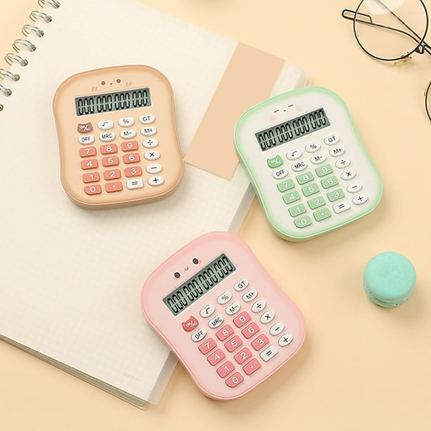 Calculadora de 12 dígitos con pantalla grande - Rosa, marrón o verde - Calculadora portátil de oficina y hogar con botones grandes y función de silencio