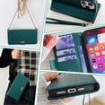 thumbnail image 6 of Allytechgroup Wallet Phone Case for Apple iPhone 13, with Hand Wrist + Metal Shoulder Strap Cards Holders RFID Blocking Magnetic Closure Stand Flip Cover for Girls Women, Green, 6 of 8