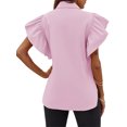 thumbnail image 4 of Women Ruffle Button Down Shirts Short Sleeve Lapel Tops Blouse, 4 of 6