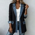 thumbnail image 2 of Hsovts Women's Denim Cardigan Trimmed Blazer Patchwork Corduroy Collared Jackets Winter Fall Long Sleeve Denim Cuffs Button Down Loose Casual Shacket Black M, 2 of 11