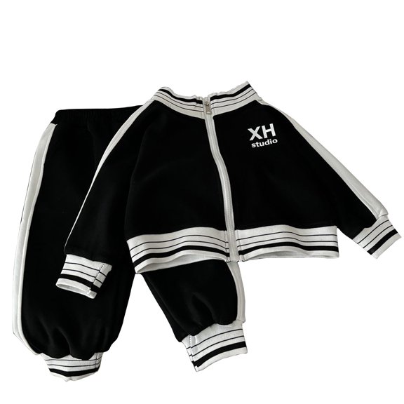 Ruyang Boys Girls Gym Athletic Sets 2 Piece Sweatsuit Zip Up Jacket Baggy Sweatpants Suit Fall Winter Striped Tracksuit Winter Clothes