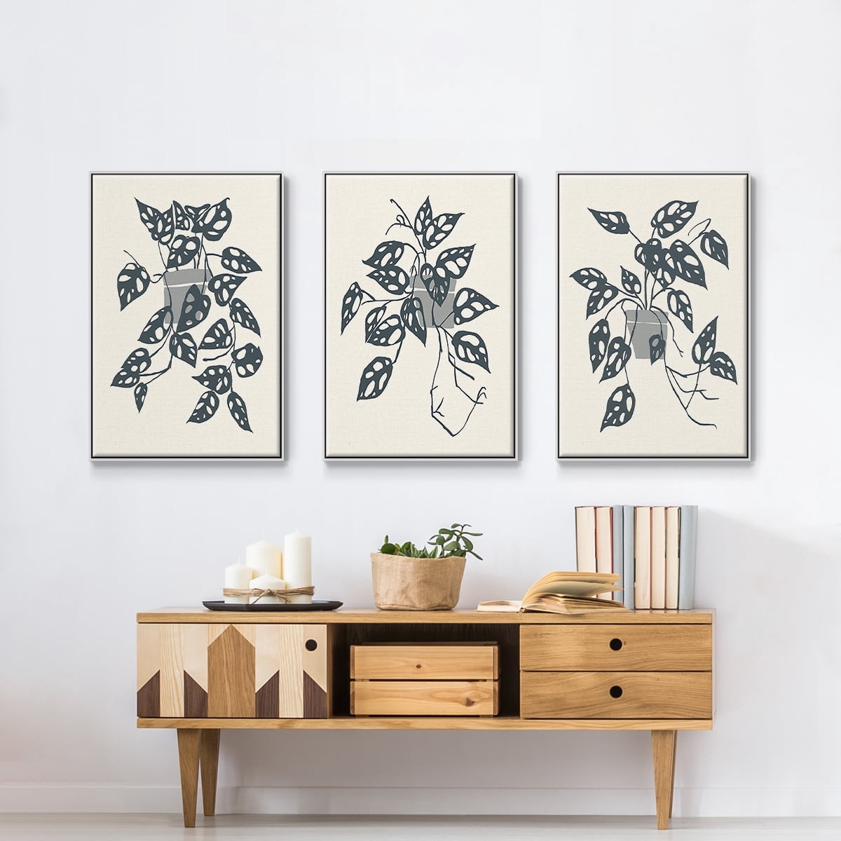 Growing Leaves I - Framed Premium Gallery Wrapped Canvas L Frame 3 Piece Set - Ready to Hang