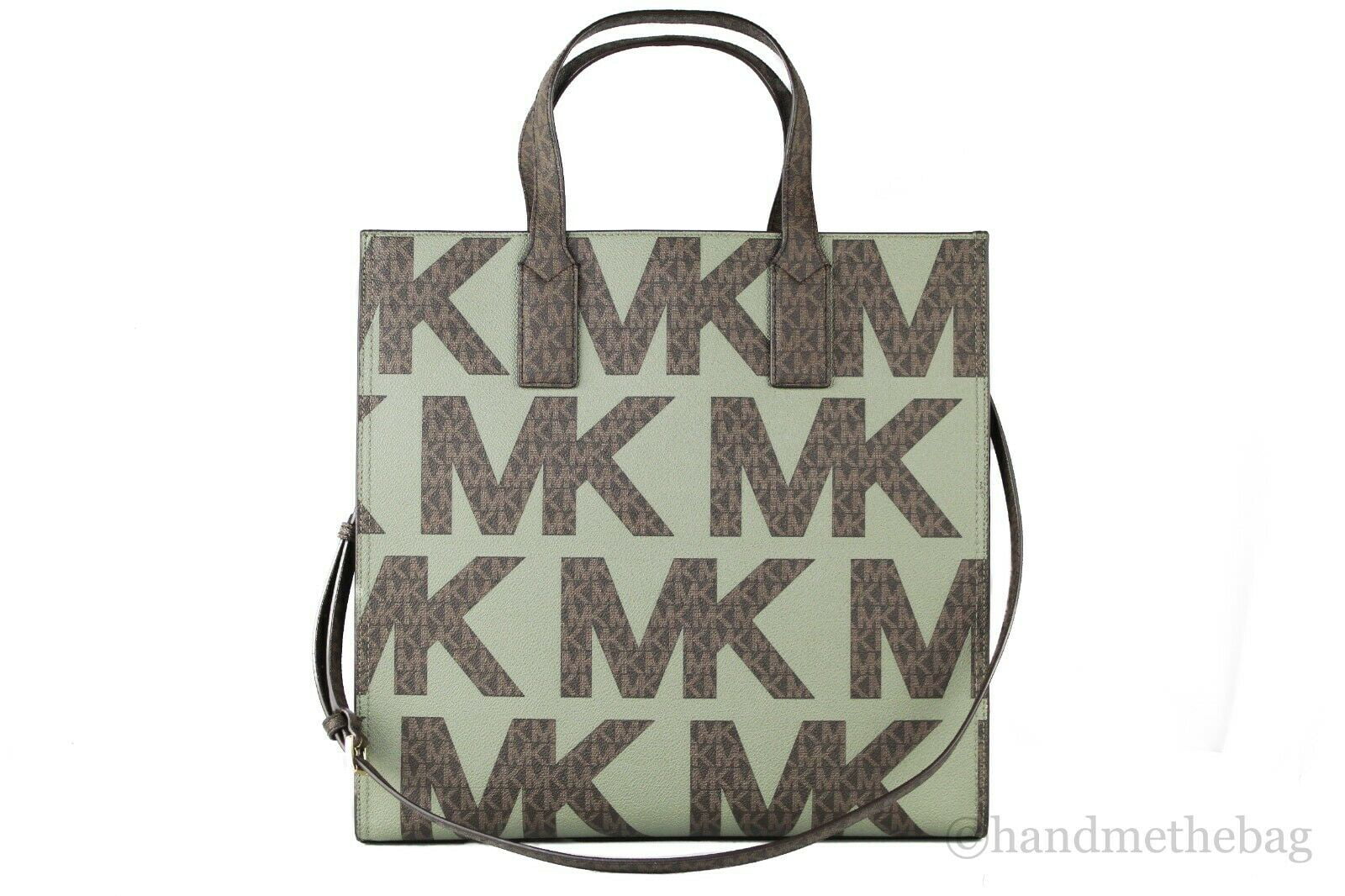 Michael Kors Kenly Large NS Tote Satchel Graphic Logo Brown MK Army Green  Multi 