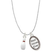 Delight Jewelry Silvertone Bowling Pin Best Mom Ever Charm Necklace