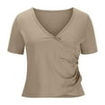 thumbnail image 5 of fatyb Womens Wrap V Neck T Shirts Short Sleeve Slim Crop Tops Plain Tee Casual Summer Going out Tops, 5 of 6