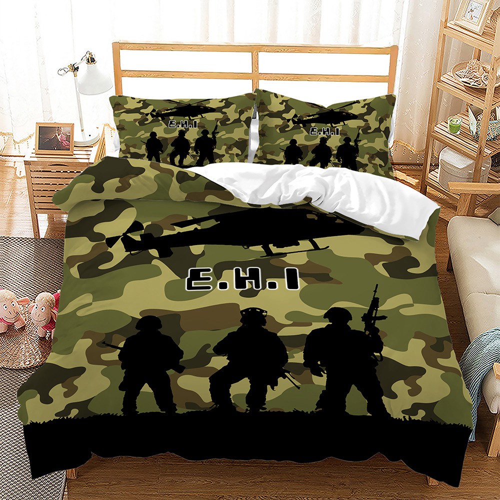 Cool Green Camouflage Game Themed Bedding Set,Full (80"x90")