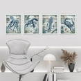 thumbnail image 3 of PixonSign Framed Wall Art Blue Octopus Lobster Crab Squid Fish Prints, Set of 4 Nautical Wood Block Animals Rustic Wall Décor, Adhesive Canvas Poster, Modern Home Artwork - 11"x14" White, 3 of 5
