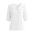 thumbnail image 5 of Vivianyo HD Women's Peter Pan Collar Puff Sleeve Blouse, Lace Trim Button Top for Women, Women's White, Sizes S-2XL, 5 of 9
