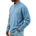 thumbnail image 3 of Fmbrln Mens Quarter Zip Sweatshirt Ribbed Stand Collar Long Sleeve Shirts Fall Winter Solid Color Fashion Casual Pullover Tops with Pocket Light Blue 2XL, 3 of 6