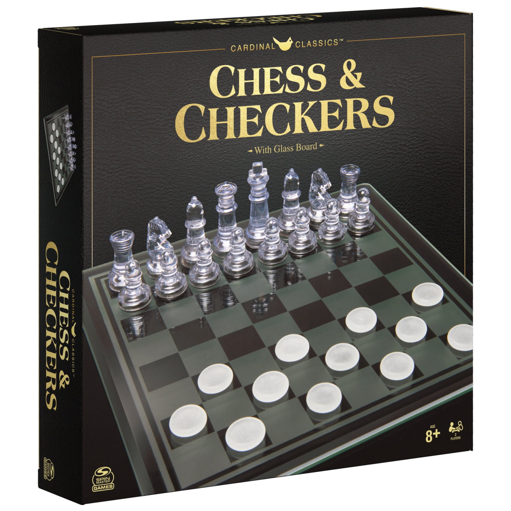 Spin Master Games, Clear Chess and Checkers Set with Glass Gameboard, for Ages 8+