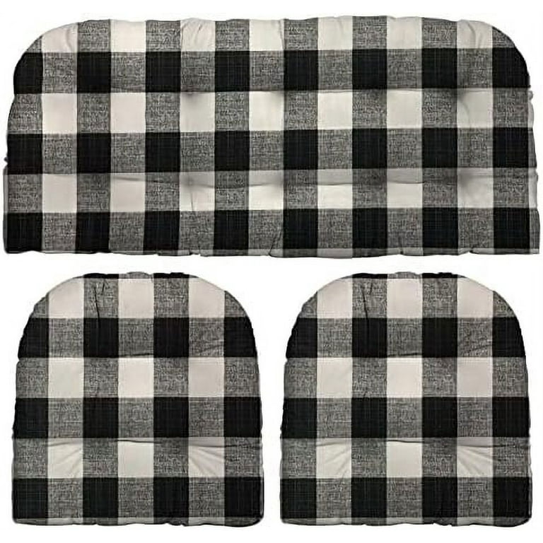 Decor Indoor Outdoor Farmhouse Buffalo Plaid 3 Piece Tufted Wicker Cushion Set 1 Loveseat 2 U Shape Choose Color Size Black Buffalo Plaid LS 44 X 22 US 21 X 21 Walmart