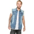 thumbnail image 5 of Men's Fashion Ripped Denim Vest Casual Sleeveless Biker Jean Jacket with Retro Lapel Design Sky Blue Small, 5 of 7