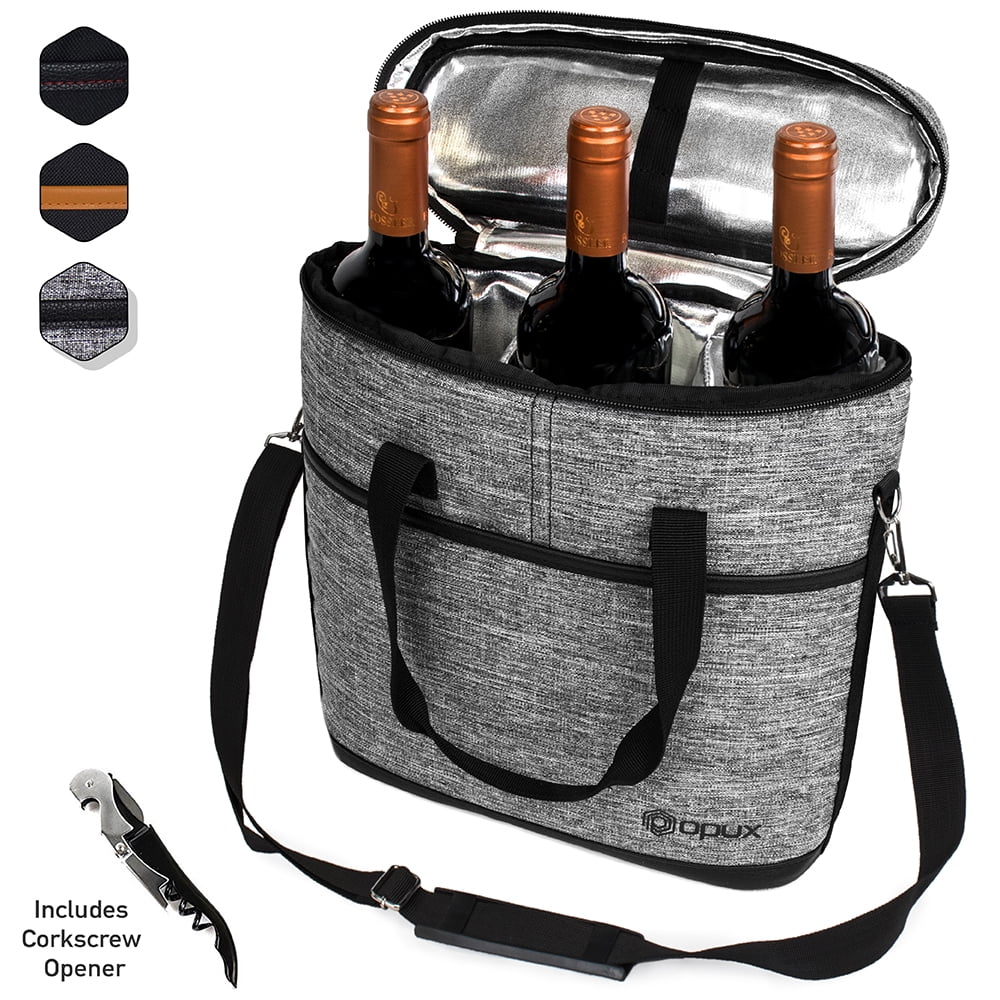 Wine Travel Bag with Shoulder Strap and Padded Protection Premium Insulated 4 Bottle Wine Carrier Tote Bag Black Wine Cooler Bag 