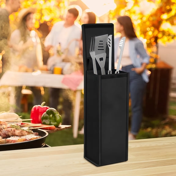 BBQ Tool Set with Storage Bag, 2 Pack Grill Caddy Organizer, Includes 3 Utensils, Portable Oxford Fabric, for Outdoor Grill, Camping, Picnics, Black