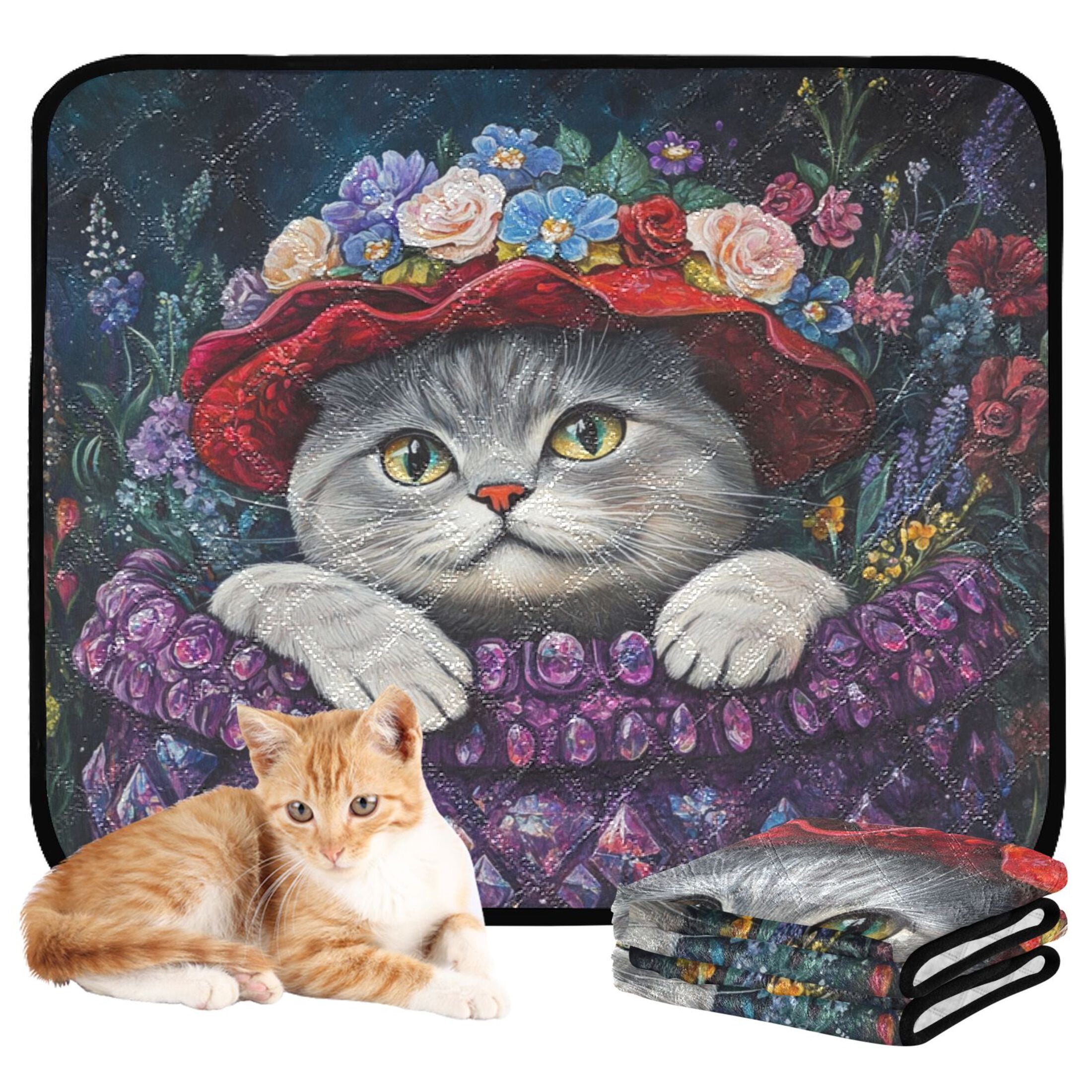 Qxltty Cute Cat Wearing Wreath Cat litter Pads Pet Set of 2 Diaper Mats Center Anti-leakage Layer Absorbent Soft and Comfortable