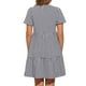 thumbnail image 3 of Vestido corto de manga corta con estampado de cuadros para mujeres, cuello redondo, cintura alta, vestido casual en capas, color negro, 3 of 5