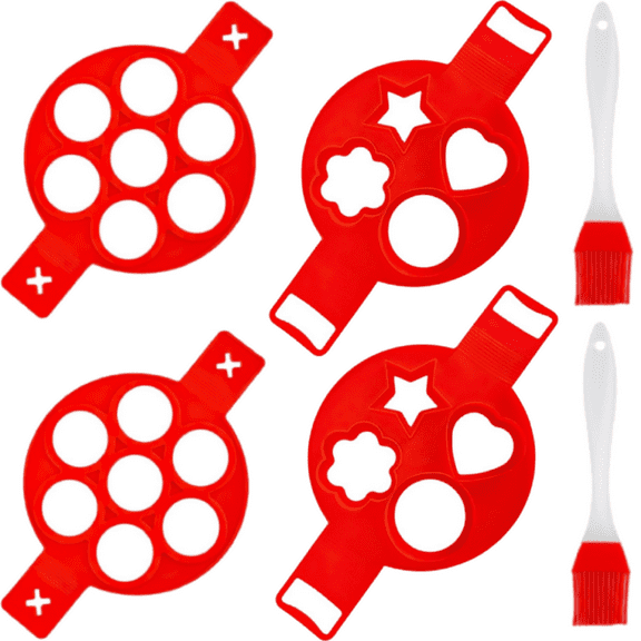 Egg Ring, 4pcs Pancake Making Mold, Non Stick Fried Egg Mould with 7 Cavity (Heart Round Star Shape)