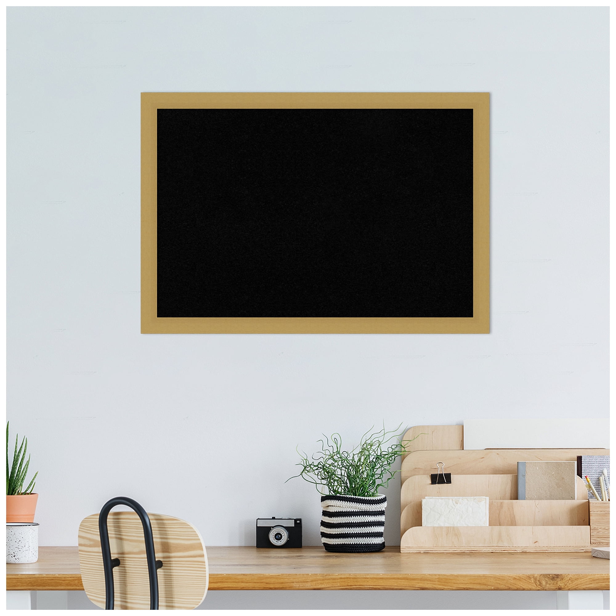 Amanti Art Black Cork Board Framed Grace Brushed Gold Narrow Bulletin Board 26 in. x 18 in.