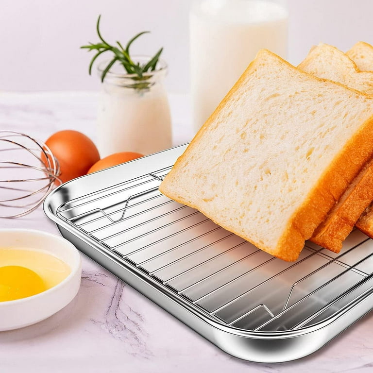 9 Inch Toaster Oven Tray and Rack Set, Small Stainless Steel Baking Pan  with Cooling Rack,Dishwasher Safe Baking Sheet