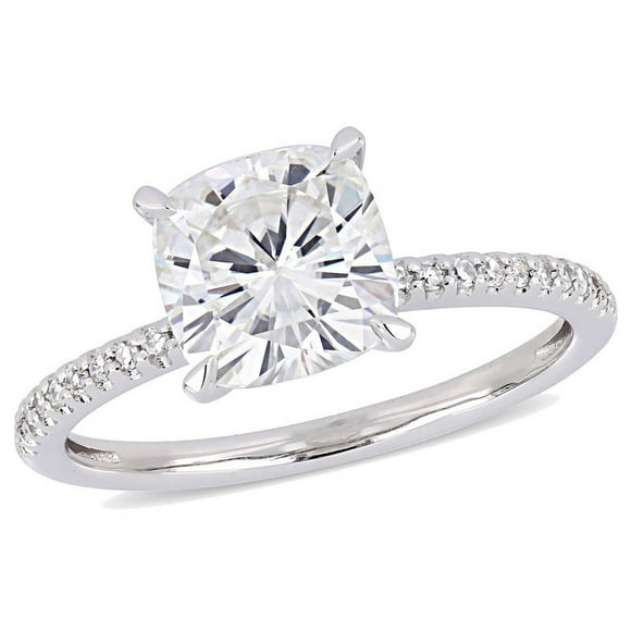 2.00 Carat (ctw) Synthetic Moissanite Engagement Ring in 14K White Gold with Diamonds 1/10 Carat (ctw I1-I2)