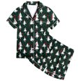 thumbnail image 4 of Byoo Christmas Toddler Girls Outfit Set Tree Print Button Down Short Sleeved Shirt Shorts Sleepwear Silk Soft Homewear, 4 of 4