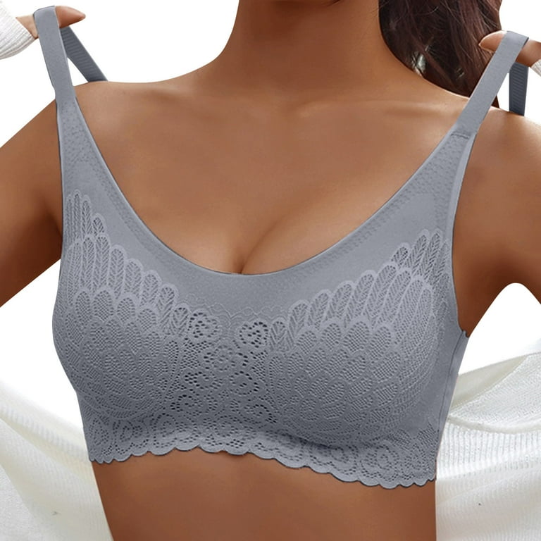 Fsqjgq Plus Size Lace Sports Bras for Women Wireless Push up Small Chest  Gathered Sleep Bra Solid Breathable Comfortable Underwear Top Grey L 