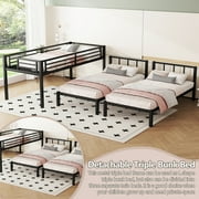 Bellemave Triple Bunk Bed Twin XL over Twin and Twin Metal Bunk Bed Convertible 3 Bunk Bed for Teens, Black