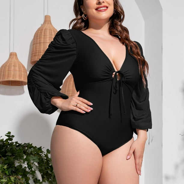 Up to 30% Off, Mom gift ,Girls Swimsuit,Women's Long Sleeve Loose Oversized  Sexy High Solid Bikini Set One-Piece Swimsuit Sets