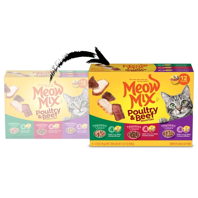 Meow Mix, Wet Cat Food, 12 Pack, Poultry & Beef Variety Pack