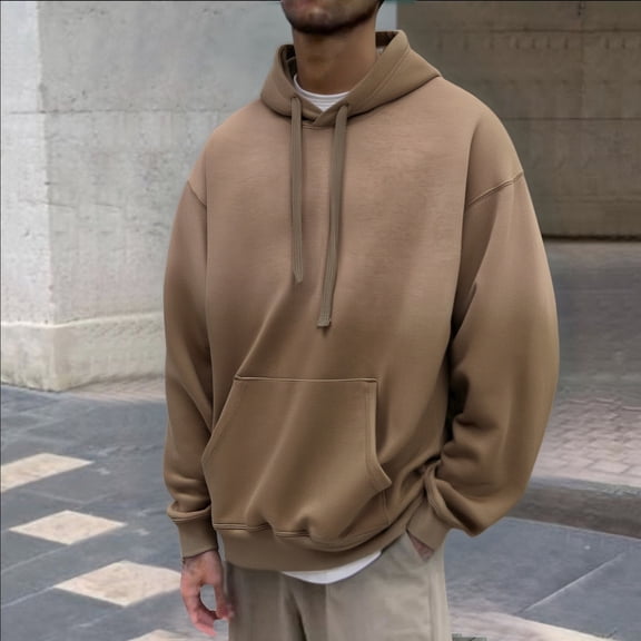 FAOWME Men's Hoodies With Pockets Long Sleeve Gradient Drawstring Comfortable Loose Fit Sweatshirt For Autumn Winter Daily Wear Coffee Xl