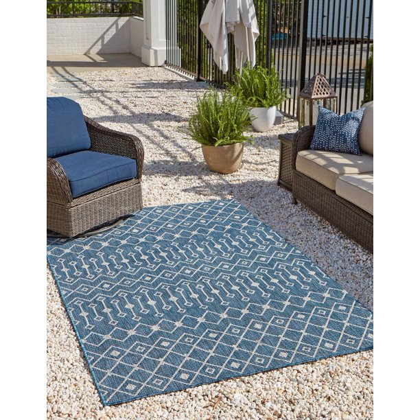 Unique Loom Tribal Trellis Indoor/Outdoor Trellis Rug Blue/Ivory 6' 1