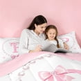 thumbnail image 5 of meiyoeat Pink Ribbon Bow 7 Pieces Full Size Bedding Sets For Girls,Lovely Bowknot Alphabet Print P Full Size Bed in a Bag For Kids,Pink Reversible, 5 of 7