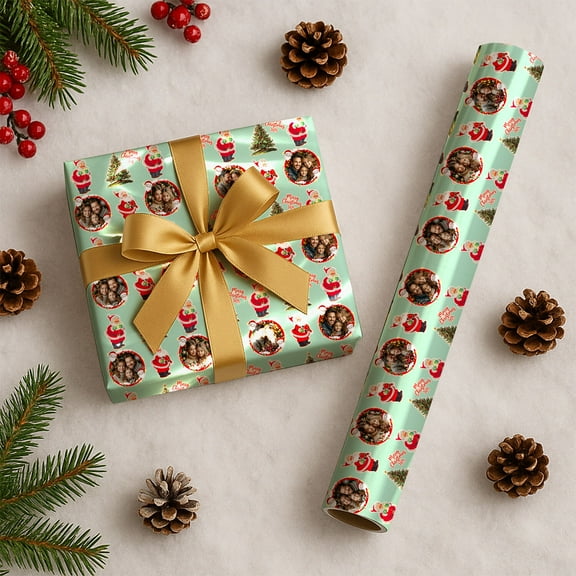 Custom Christmas Wrapping Paper, Personalized Wrapping Paper Rolls with Santa Claus Gingerbread Christmas Tree