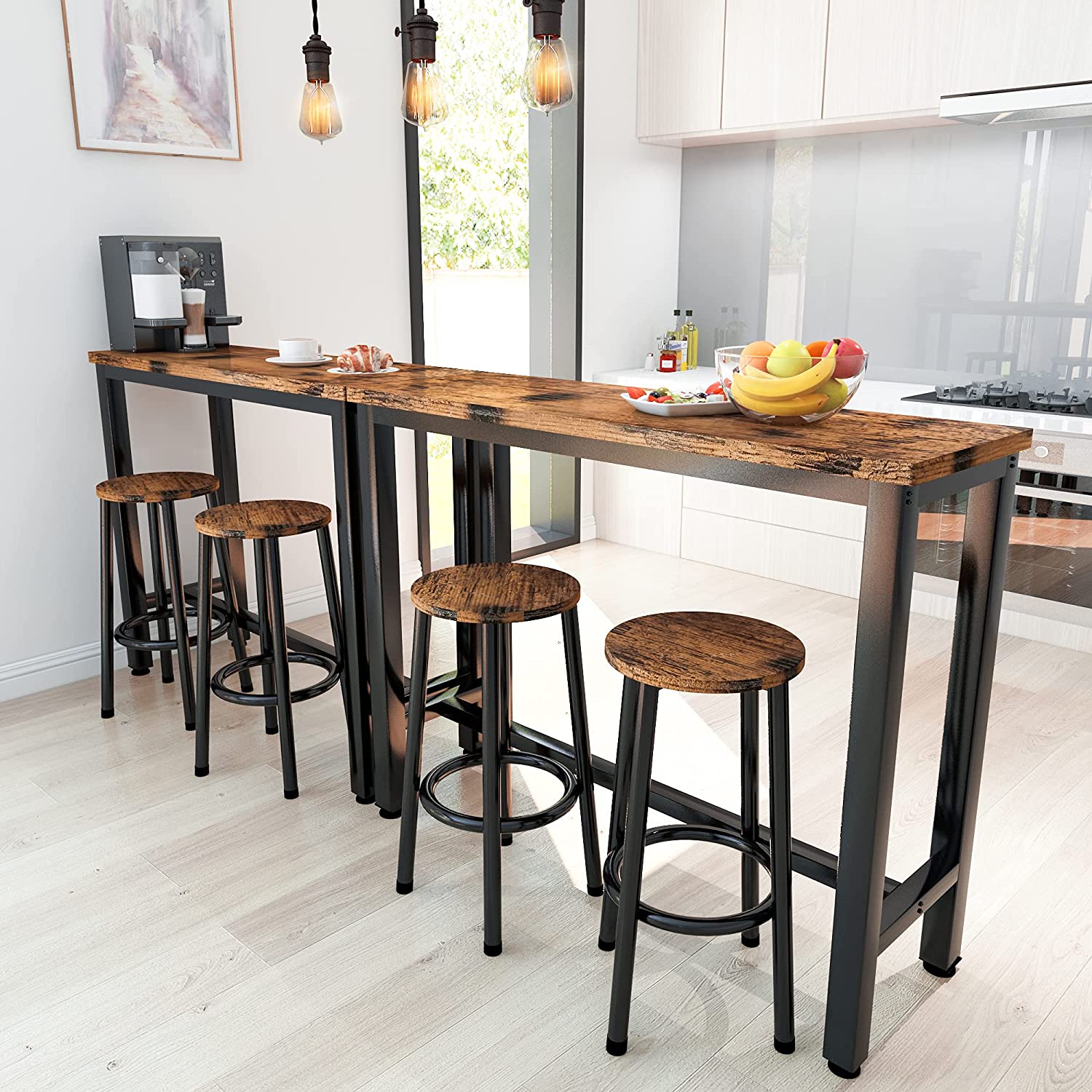 Recaceik 3PCS Rustic Bar Table Set with Stools for Home, Kitchen ...