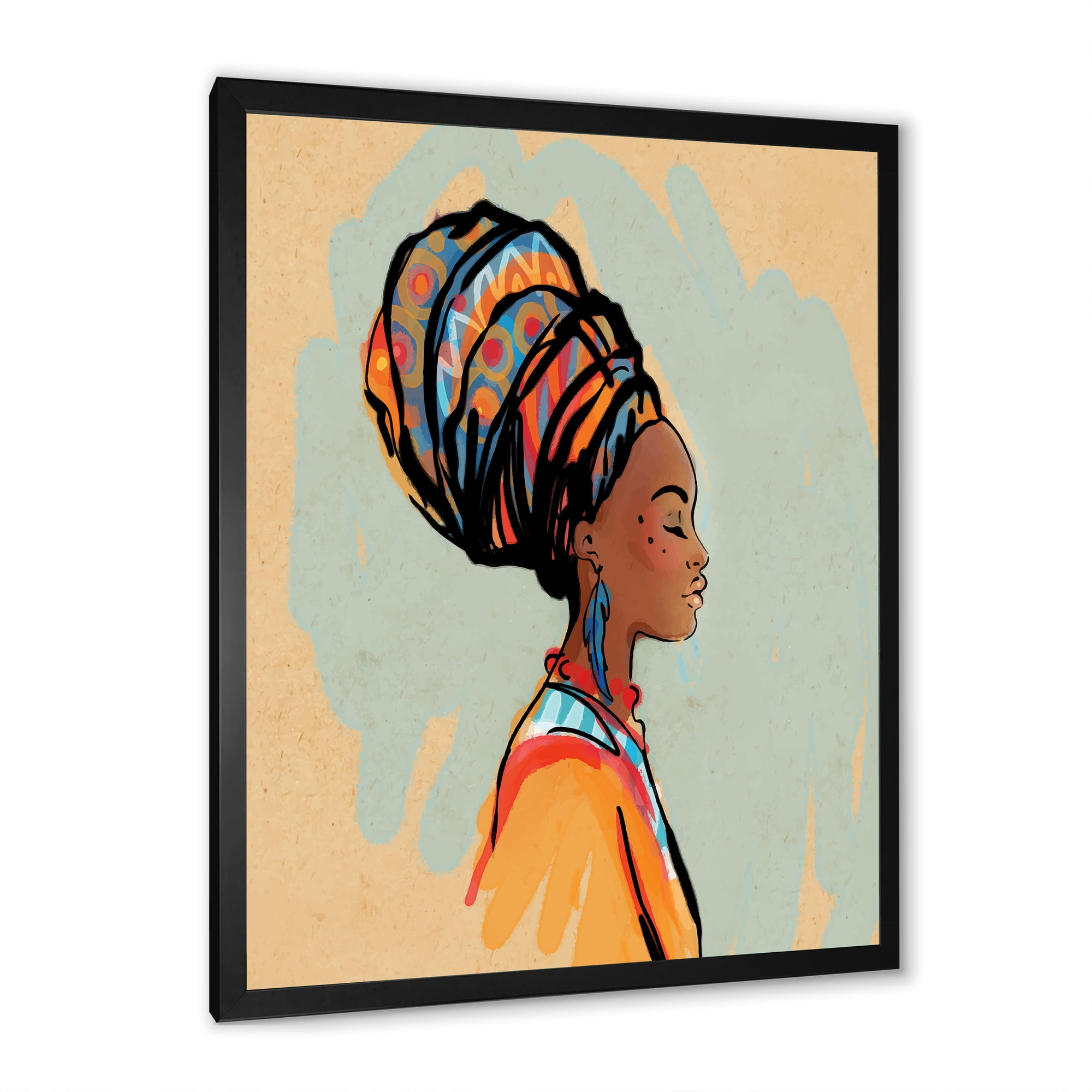 Designart 'Portrait of African American Woman With Turban III' Modern Framed Art Print