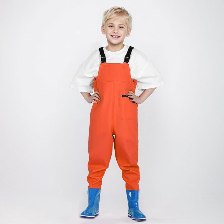 Kids Rompers Youth Water Proof Hunting Fishing Chest Waders With Rain Boots  Orange 5 Years-6 Years 