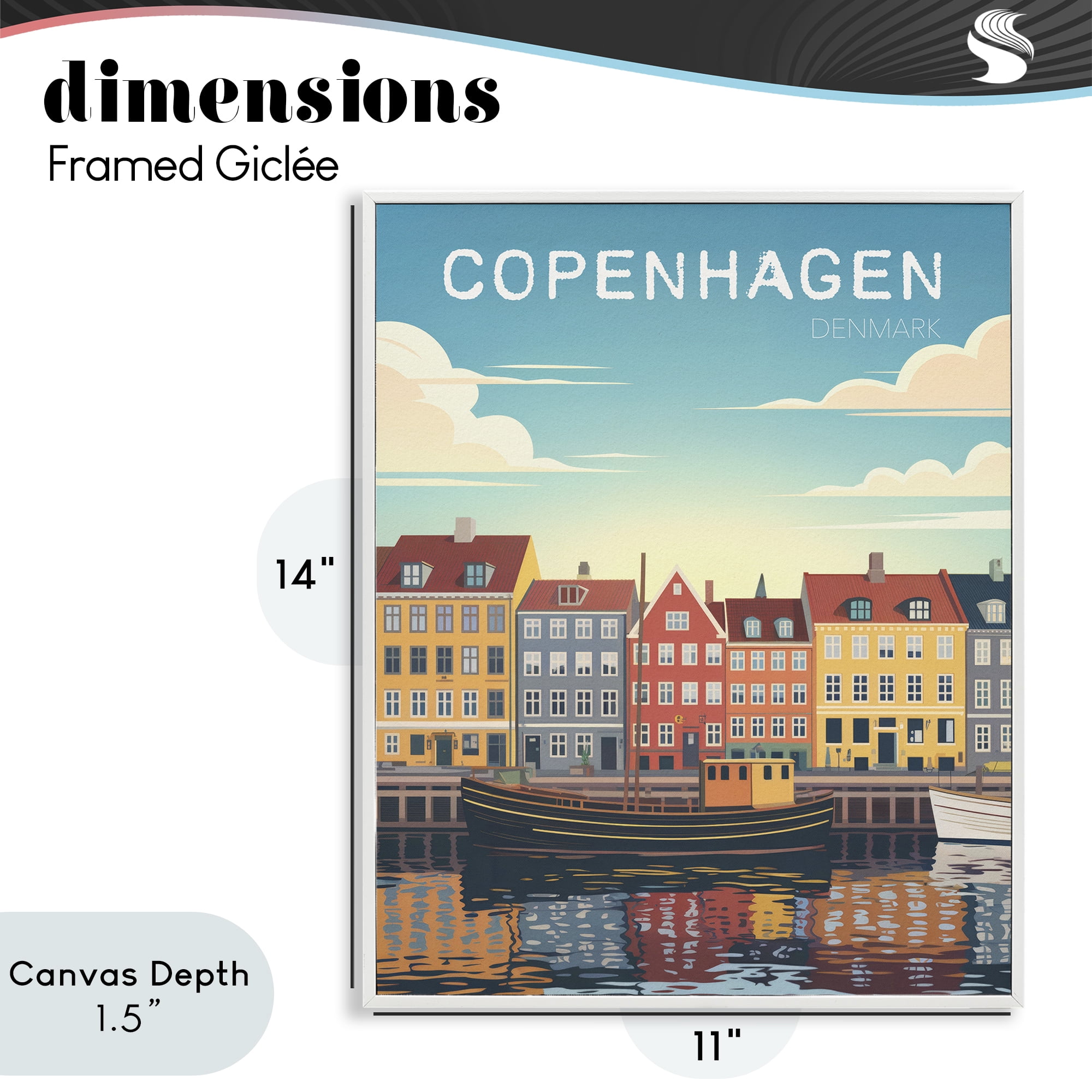 Stupell Industries Copenhagen Cityscape with River White Framed Giclee Art, design by Andreas Magnusson