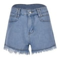 thumbnail image 6 of LINGLANG Women's Street Style Frayed Edge Design Denim Shorts High Waisted Washed Jean Shorts Fashionable Distressed Summer Denim Bottoms for Daily, 6 of 7