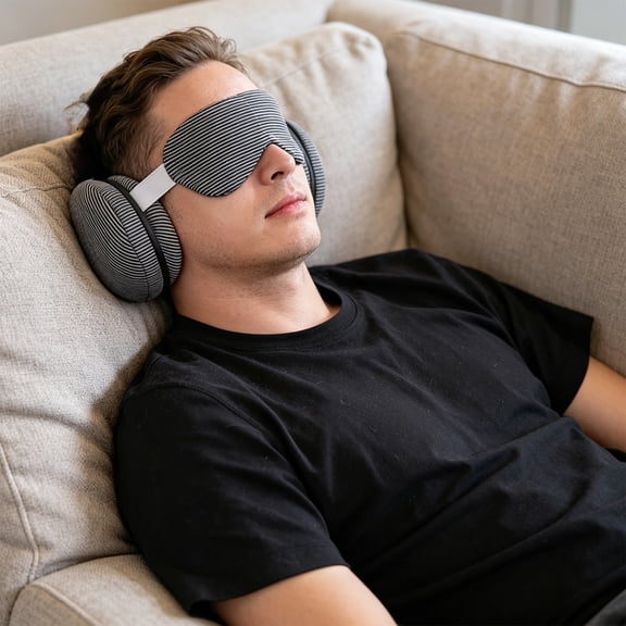 Naittoop Black Foldable Travel Neck Pillow with Eye Mask – Cotton Sleeping Pillow with Chain and Zipper Portable for Airplane Plane Travel Accessories 11.8 x 5.9 in